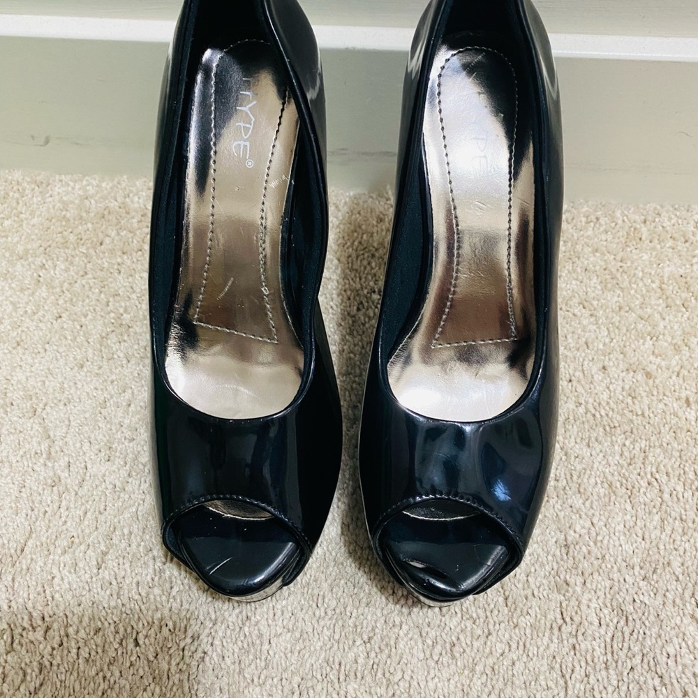 Elegant Black Patent Leather Peep-Toe Heels